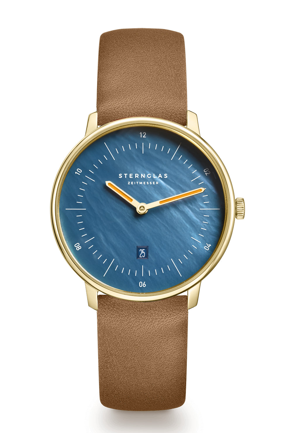Sternglas Naos XS Damenarmbanduhr mit blauem Zifferblatt und braunem Lederarmband