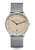 Sternglas Armbanduhr mit sandfarbenem Zifferblatt, silbernem Meshband und Datumsanzeige