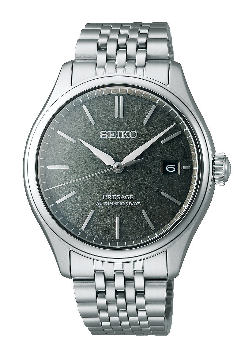 Seiko Herrenarmbanduhr mit anthraziftem Zifferblatt, Edelstahlband und Datumsanzeige