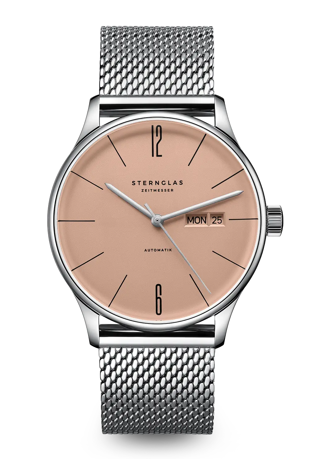 Sternglas Berlin Automatik-Uhr für Herren mit kupferbeigem Zifferblatt und Edelstahl-Meshband