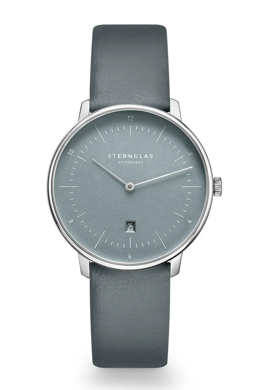 Damenarmbanduhr Sternglas Naos XS mit eisblauem Zifferblatt, Lederband