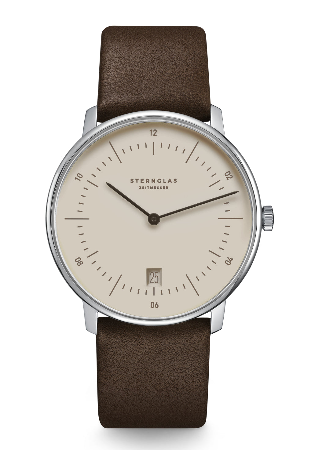 Sternglas Naos Quarzuhr mit beigem Zifferblatt und braunem Lederarmband