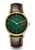 Sternglas Armbanduhr Naos mit dunkelgrünem Zifferblatt, goldener Lünette und Lederband