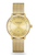 Goldene Damenarmbanduhr mit rundem Zifferblatt, Datumsfenster und Mesh-Armband