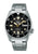 Herrenarmbanduhr mit schwarzem Zifferblatt, gelben Markierungen und Datumsanzeige, Edelstahlband