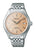 SEIKO Presage Herrenuhr mit beigem Zifferblatt, Stahlband und Datumsanzeige bei 6