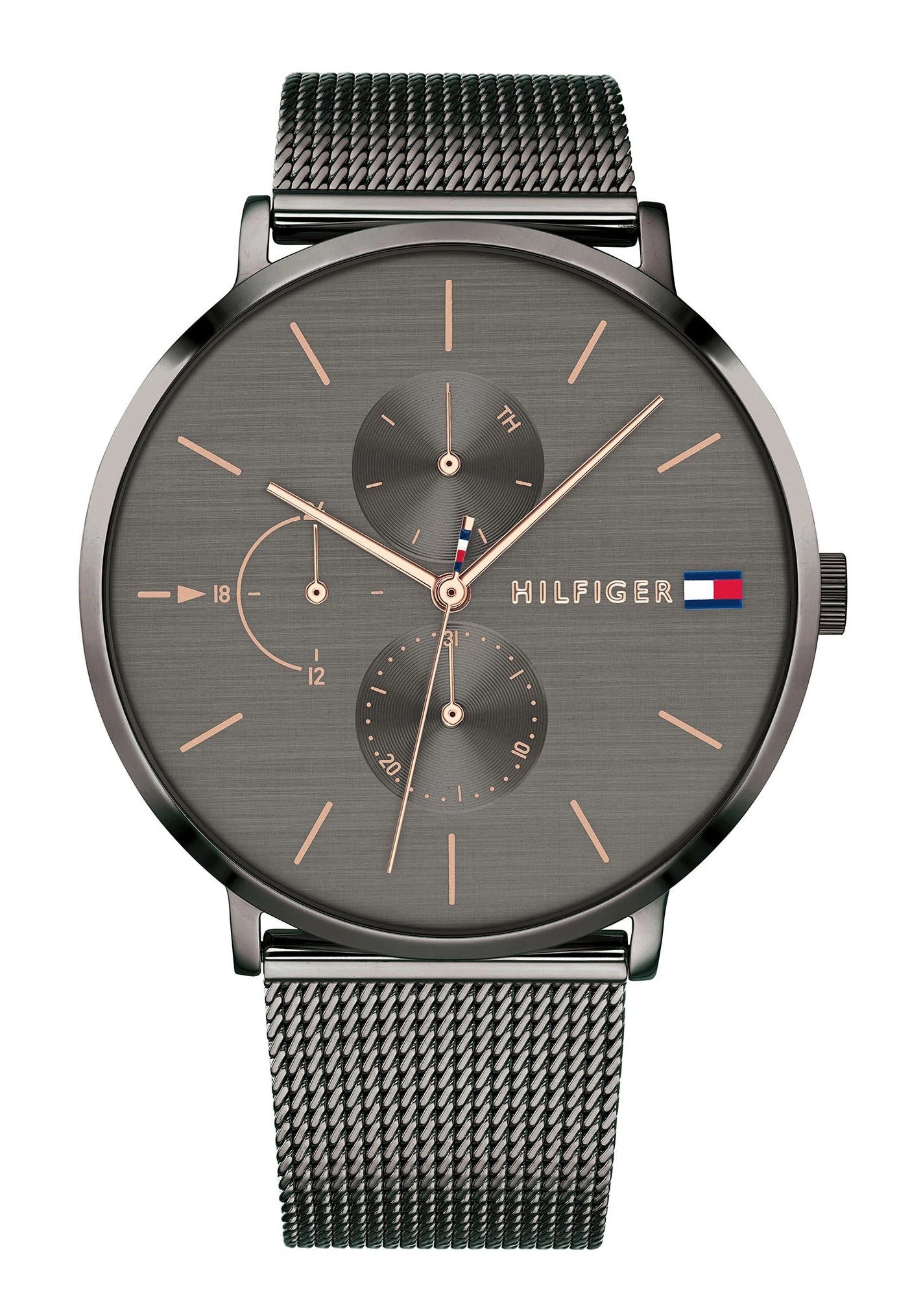 Tommy Hilfiger Jenna Damenuhr mit Quarzwerk, grauem Zifferblatt und Edelstahl-Mesharmband