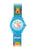 Kinderuhr mit blauem Quarzarmband und rundem Zifferblatt mit bunten Motiven