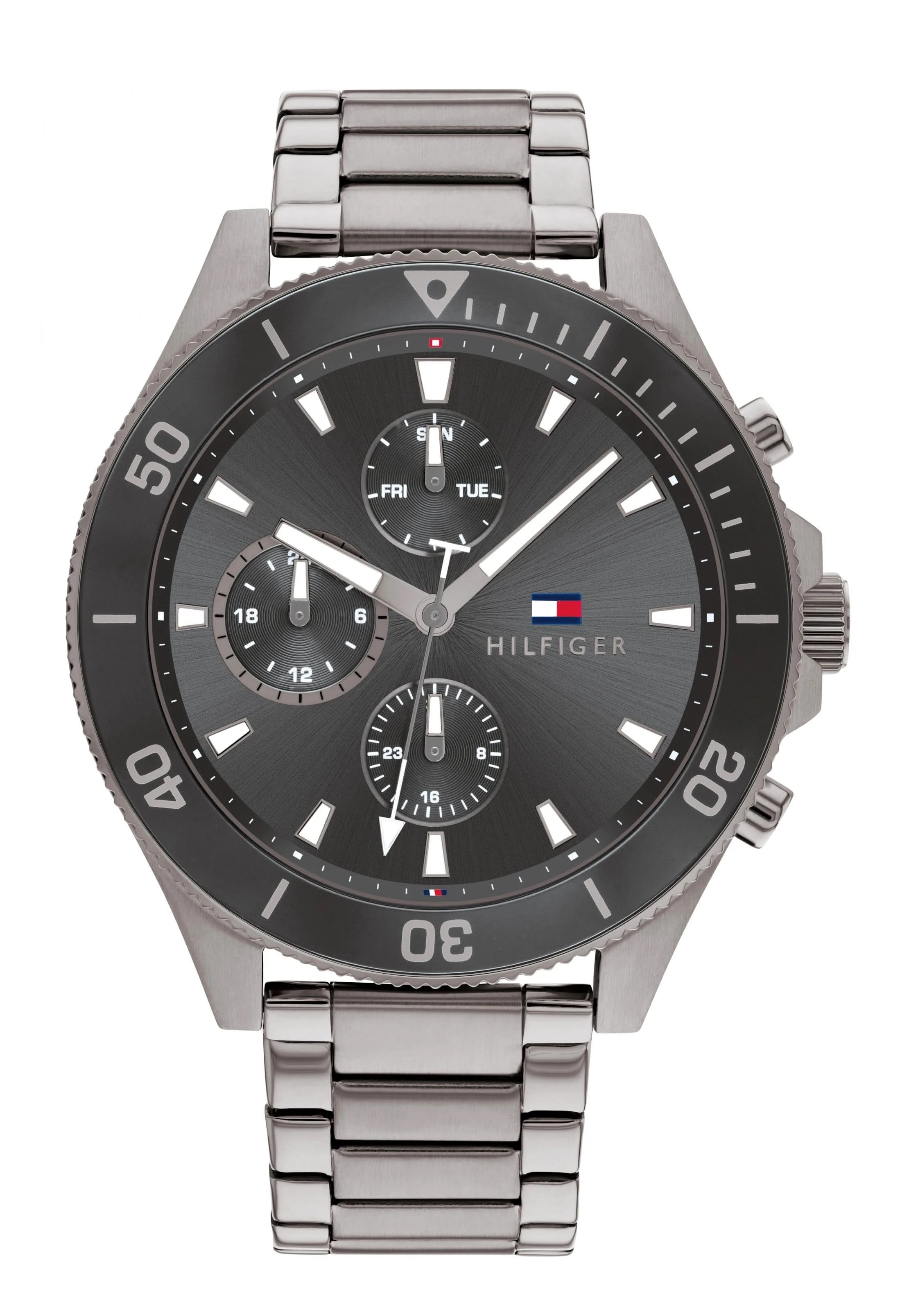 Herren-Armbanduhr mit anthrazitfarbenem Zifferblatt und Edelstahlarmband, Quarzwerk