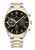 Tommy Hilfiger Herrenuhr mit schwarzem Zifferblatt, goldenen Akzenten und Edelstahlband