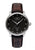 Herrenarmbanduhr mit schwarzem Zifferblatt, Automatik-Anzeige, braunem Lederarmband und Stahlgehäuse