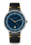 Sternglas Herrenarmbanduhr mit blauem Zifferblatt, schwarzem Lederband und gelben Akzenten