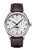 Junkers Herrenarmbanduhr mit silbernem Gehäuse, braunem Lederband und weißem Zifferblatt mit Mondphase