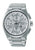 Silberne Herrenuhr mit Metallarmband, weißem Zifferblatt, Chronograph und Datum bei 6.