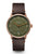 Herren-Armbanduhr mit grünem Zifferblatt, Bronzefarbener Lünette und braunem Lederband