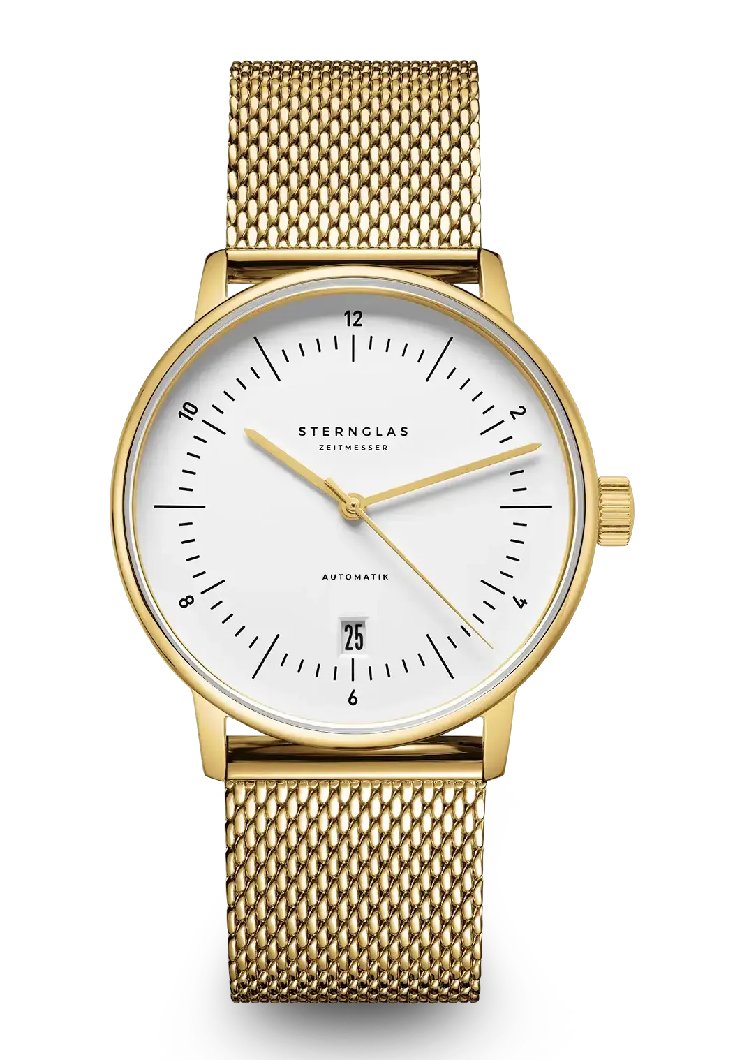 Sternglas Naos Heritage Herren Automatik-Uhr mit goldenem Mesharmband und weißem Zifferblatt