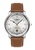 Herrenarmbanduhr mit silbernem Gehäuse, braunem Lederband und weißem Zifferblatt