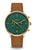 Sternglas Herrenuhr mit dunkelgrünem Zifferblatt, Chronograph, Lederarmband braun, goldene Lünette