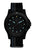 Traser Herrenuhr mit schwarzem Armband, blauem Rand und Leuchtziffern