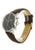 Herrenuhr mit schwarzem Zifferblatt, braunes Lederarmband und Chronograph-Drückern