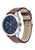 Herrenarmbanduhr mit blauem Zifferblatt, braunem Lederarmband und Kronen