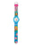 Kinderuhr mit blauem Textilarmband und rundem Zifferblatt mit Motivstreifen