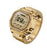 Goldene digitale Mini-Uhr in Seitenansicht mit sichtbarem Display