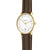 Sternglas Herrenuhr mit braunem Lederarmband, weißem Zifferblatt und Seitenkrone