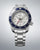 Herrenarmbanduhr mit weißem Zifferblatt, blauer GMT-Lünette und Edelstahlarmband