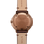 Sternglas Herrenuhr Rückseite mit Bronzegehäuse und hellbraunem Lederband, Gravur