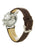 Herrenuhr von hinten: sichtbarer Gehäusedeckel, braunes Lederarmband