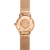 Sternglas Damen-Armbanduhr Rückseite, roségoldenes Gehäuse mit Gravur, Meshband