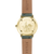 Damenarmbanduhr mit floral graviertem Gehäuseboden und salbeigrünem Lederarmband