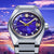 King Seiko Herrenuhr mit blau-lila Zifferblatt, vergoldeten Zeigern und Datum bei 6.