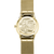 Sternglas Armbanduhr Rückseite mit goldfarbenem Gehäuse, Meshband und Gravur