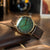 Sternglas Solar-Armbanduhr mit grünem Zifferblatt und braunem Lederband mit Ziernähten