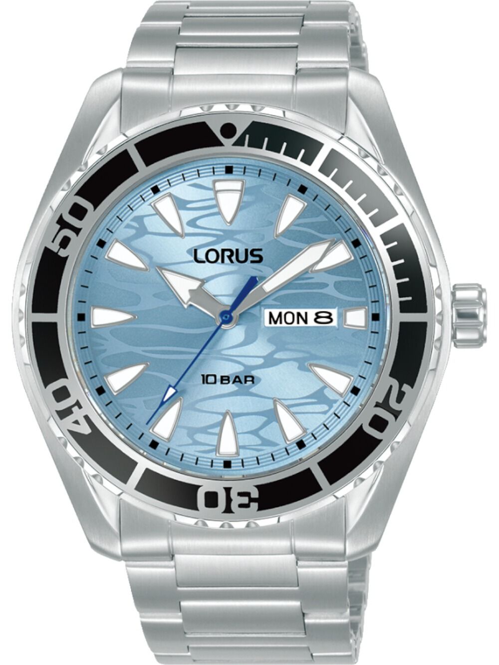 Herren-Armbanduhr von Lorus mit hellblauem Zifferblatt, Stahlarmband und Datumsanzeige