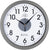 Horloge murale en plastique avec cadre gris, cadran blanc et aiguilles noires