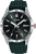 Montre de sport pour homme : cadran noir, boîtier en acier inoxydable, guichet date, bracelet en silicone vert, 10 bars