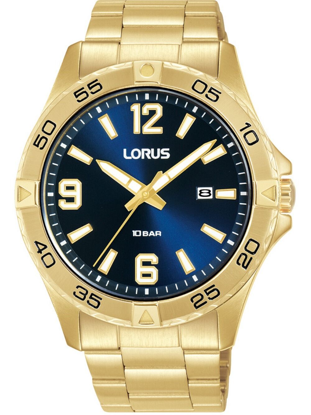 Herren-Armbanduhr: goldenes Edelstahlband, blaues Zifferblatt, Mineralglas, Analog