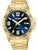 Herren-Armbanduhr: goldenes Edelstahlband, blaues Zifferblatt, Mineralglas, Analog