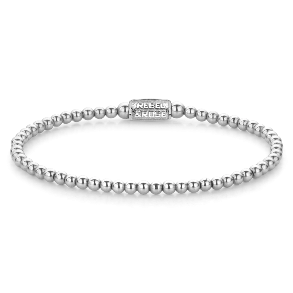 Bracelet perlé argenté avec fermoir en acier inoxydable et breloque Rebel&Rose