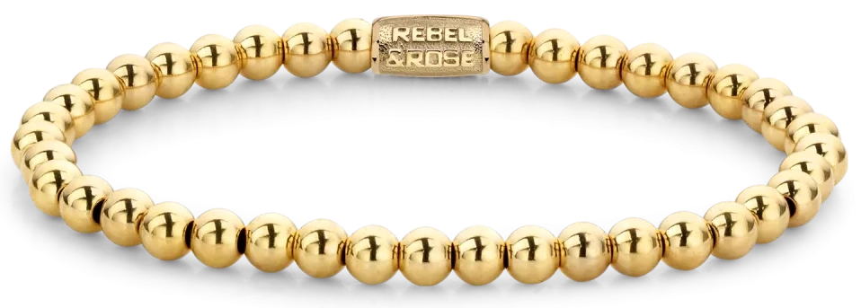 Bracelet plaqué or en perles d'acier inoxydable, boules rondes, avec inscription Rebel&Rose