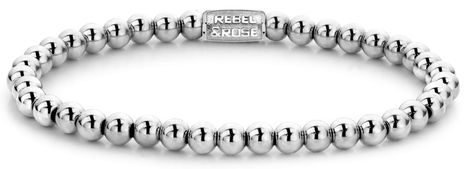 Bracelet argenté en pierres naturelles d'hématite de 4 mm avec fermoir en acier inoxydable - Rebel&Rose Modèle : RR-40040-S-S