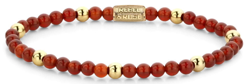 Bracelet avec perles rouges et dorées et fermoir en acier inoxydable