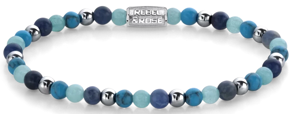 Bracelet avec perles de pierres précieuses bleues et fermoir en acier inoxydable, perles rondes