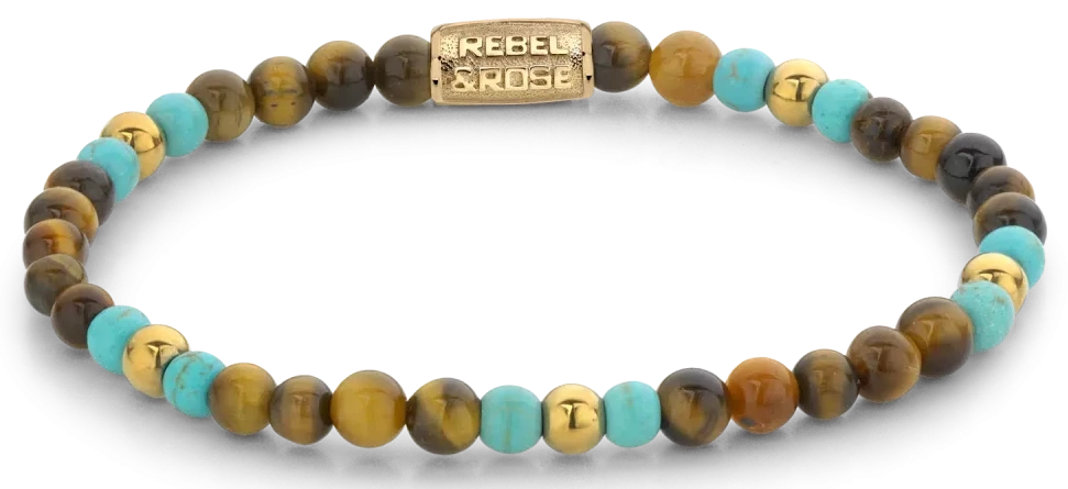 Bracelet Rebel&Rose avec perles de pierres précieuses colorées et fermoir en acier inoxydable