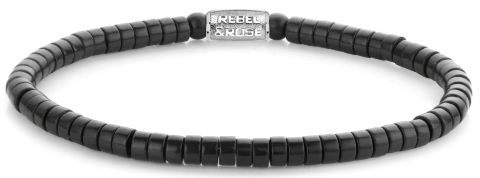 Bracelet jonc noir avec logo Rebel&Rose et fermoir en acier inoxydable