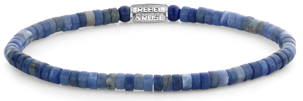 Bracelet avec disques de pierres précieuses bleues et fermoir en acier inoxydable