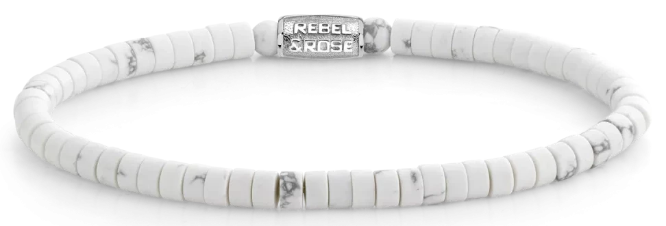 Bracelet blanc avec perles rondes et fermoir en acier inoxydable, Rebel&Rose